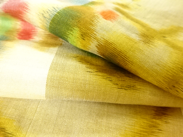  アンティーク　縞に抽象模様織り出し銘仙着物